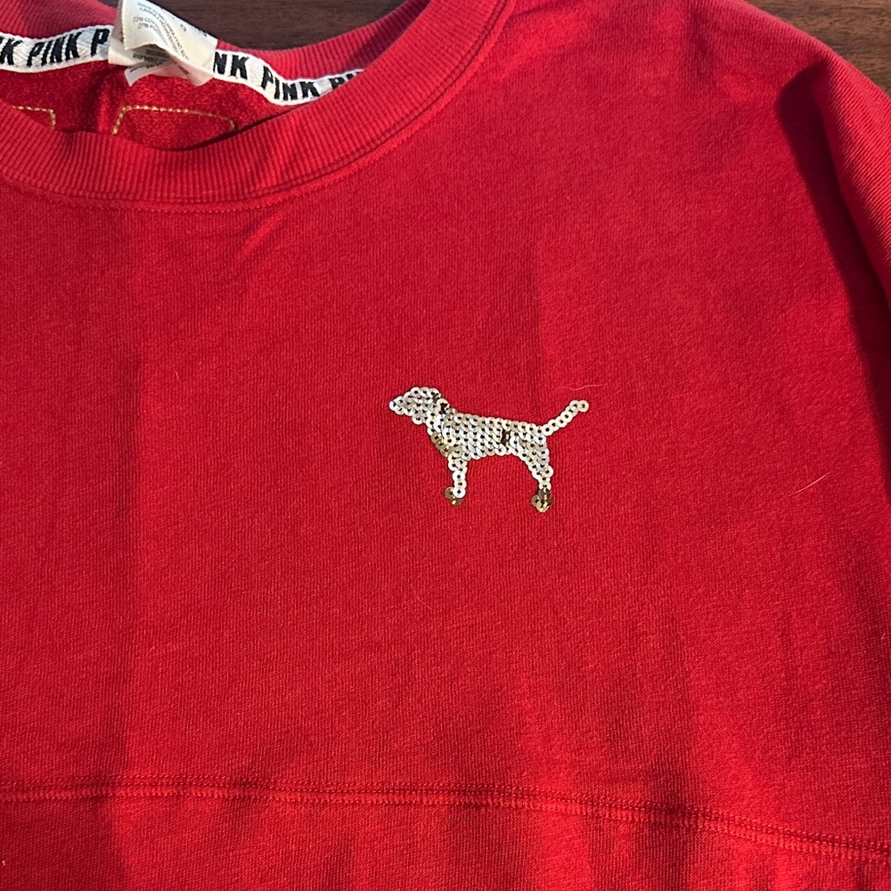 PINK Victoria's Secret Red Pet Pullover with Sequins